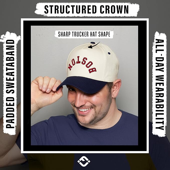 Funky Junque Upside Down City Trucker Hat for Men and Women – Unisex 3D Embroidered Gameday Baseball Cap, Retro Snapback Hats