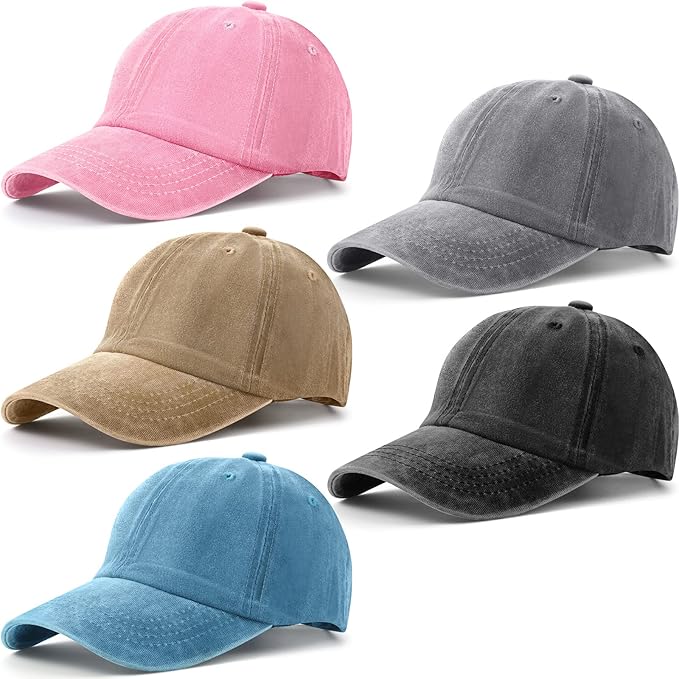 5 Pieces Unisex Cotton Vintage Baseball Cap Low Profile Unstructured Baseball Hat Washed Distressed Twill Adjustable Dad Hat