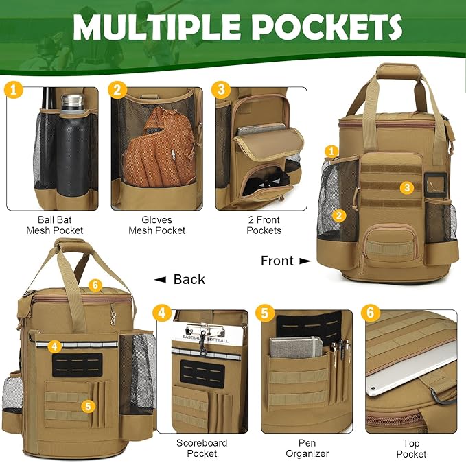 Baseball Bucket Bag Baseball Coaching Accessories Organizer Softball Bucket Bag with Anti-Slip Bottom & Multiple Pockets for Bat, Gloves, Scoreboards