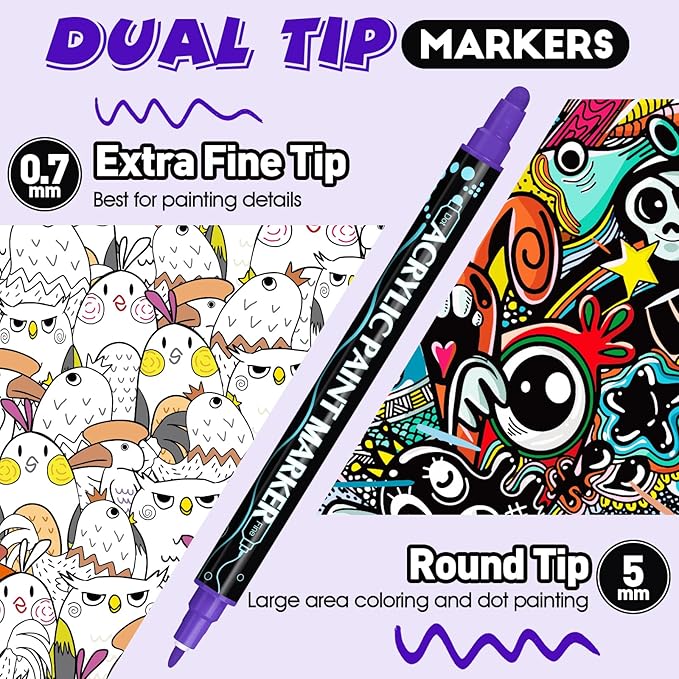FUMILE 48 Colors Acrylic Paint Marker Dual Tip, Paint Pens Acrylic Markers - Image 2
