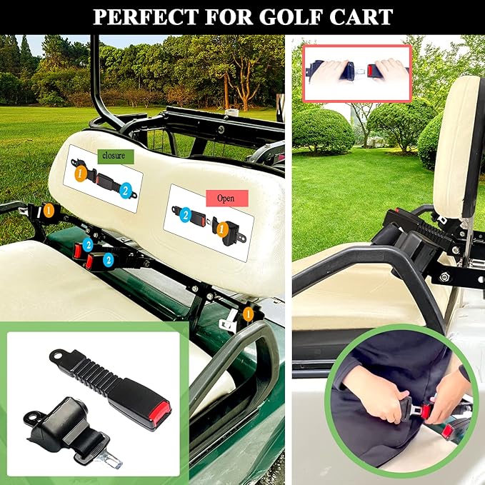 Golf Cart Retractable 42" Seat Belts with Belt Bracket Kit for Yamaha Club Car DS Precedent EZGO TXT RXV
