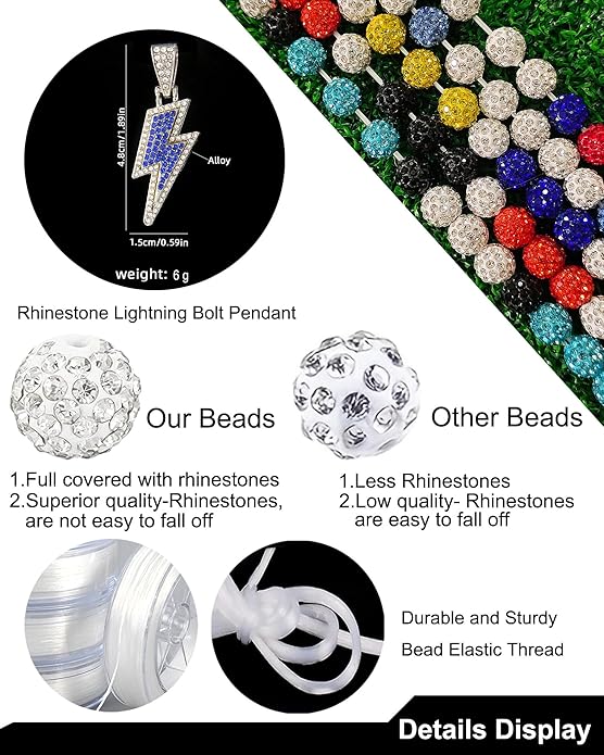Baseball Necklace for Men 16/18/20 Inch Bling Ice Collection Lightning Bolt Pendant Necklace for Women Rhinestone Clay Beaded Discoball Accessories Gifts for Baseball Team Players Lovers