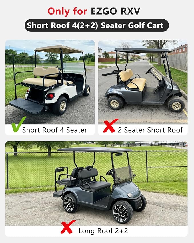 4 Passenger Golf Cart Enclosure for EZGO RXV 2+2 Seater Short Roof, Waterproof 600D Oxford Drivable Rain Cover with Full Roll-Up Clear Windows & Doors