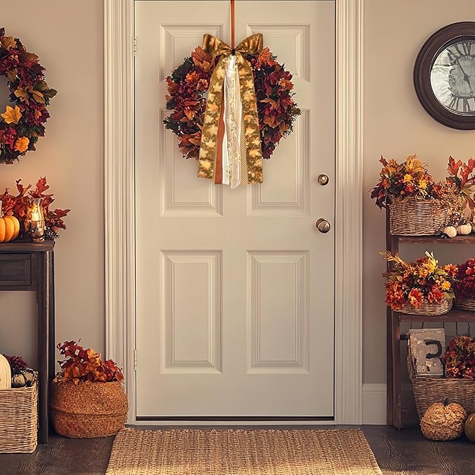 Large Maple Leaf Ribbons Bow for Wreath - Image 3