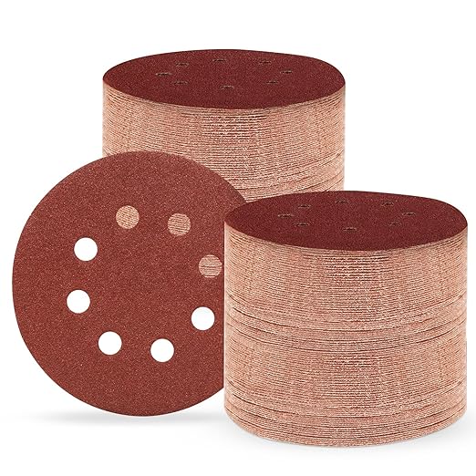 5 Inch 8 Hole Sanding Discs, Round Aluminum Oxide Sand Paper Discs by Huopueit