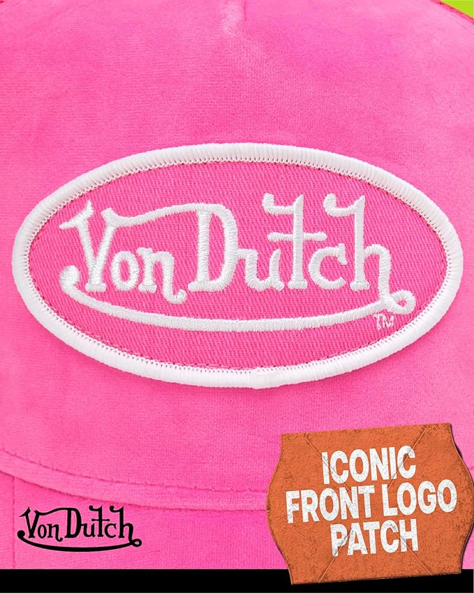 Von Dutch Unisex Trucker Hat - Velvet Curved Bill Mesh Back Retro Classic Adjustable Snapback Baseball Cap for Men and Women