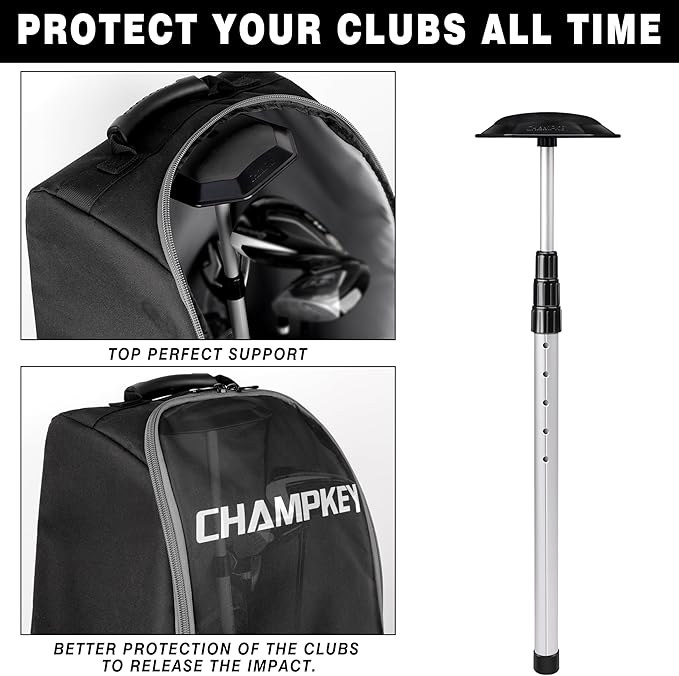 CHAMPKEY Professional Golf Travel Bag Support Rod - Sturdy Aluminum Alloy Golf Support System - Rubber Top Cover Golf Support Stick