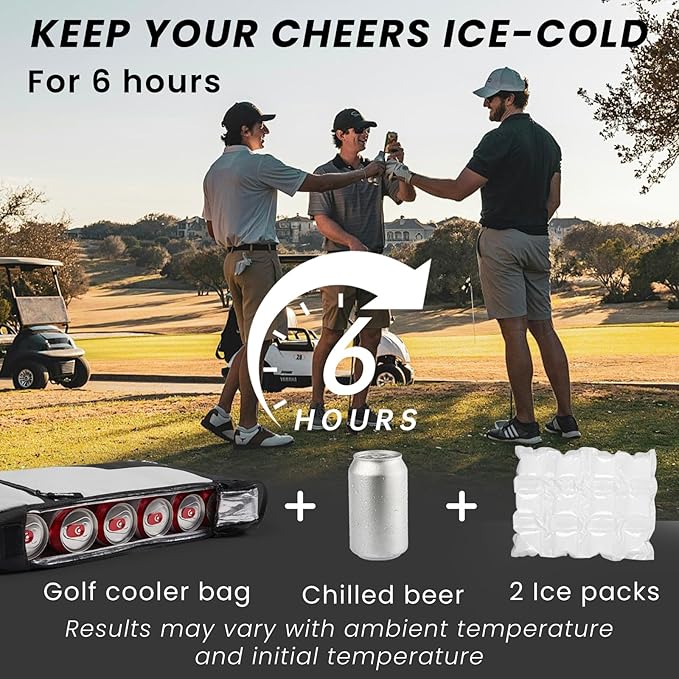 Golf Cooler Bag with 4 Ice Pack for 6 Hours, Large Capacity Golf Cooler Bag Hold 9-Can 12oz, 6-Can 16oz, 2 Bottle 750ml, Detachable Shoulder Strap for GolfCourse & Outdoor Parties