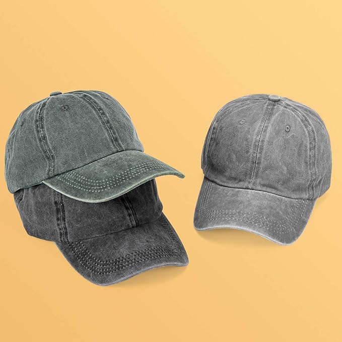 MEINICY 3 Packs Washed-Cotton Plain Baseball Cap, Vintage Adjustable Dad Hats Gift for Men/Women,Unstructured