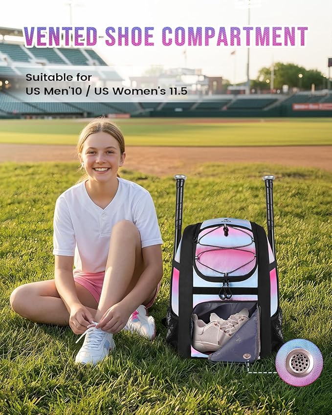 MATEIN Softball Bag, Lightweight Baseball Backpack with Shoe Compartment, Baseball Bag with Fence Hook for TBall Bat & Equipment, Softball Gifts Catchers Backpack for Women Fit Catcher’s Mitt, Helmet