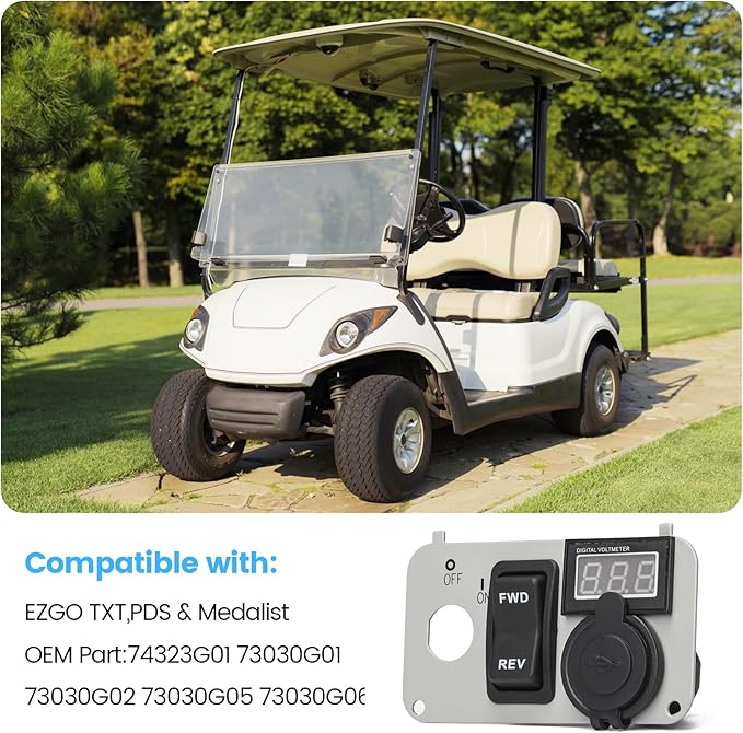 briidea 3 in 1 Multifunctional Integrated Panel with DC 12V-90V 4.2A Dual USB Charger Sockets, LED Wide Range Voltmeter & Forward Reverse Switch, Golf Cart Accessories for EZGO TXT, PDS & Medalist