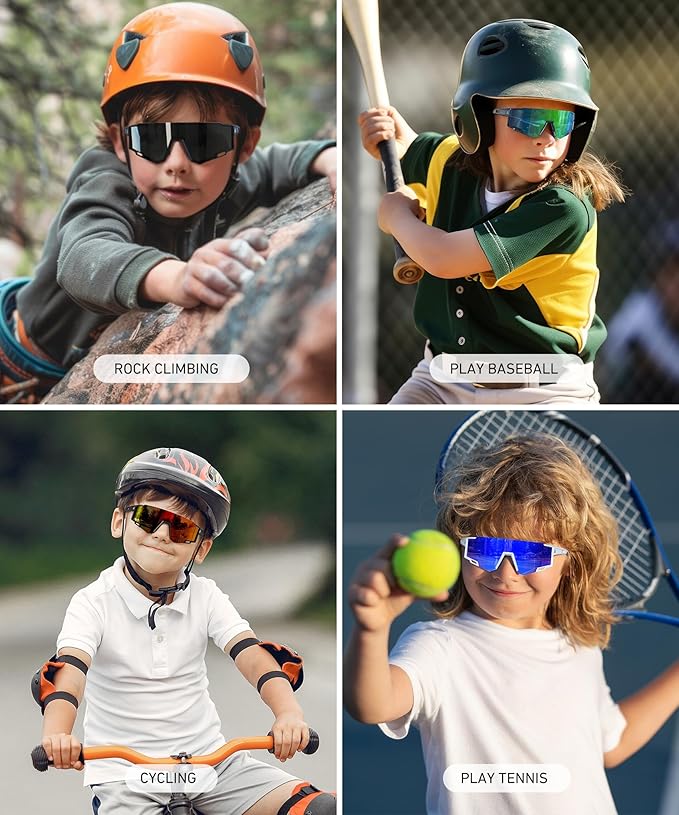 Kids Sunglasses Youth Baseball Sunglasses for Boys Girls Age 6-14 Sports UV400 Protection SunGlasses 3 Pack