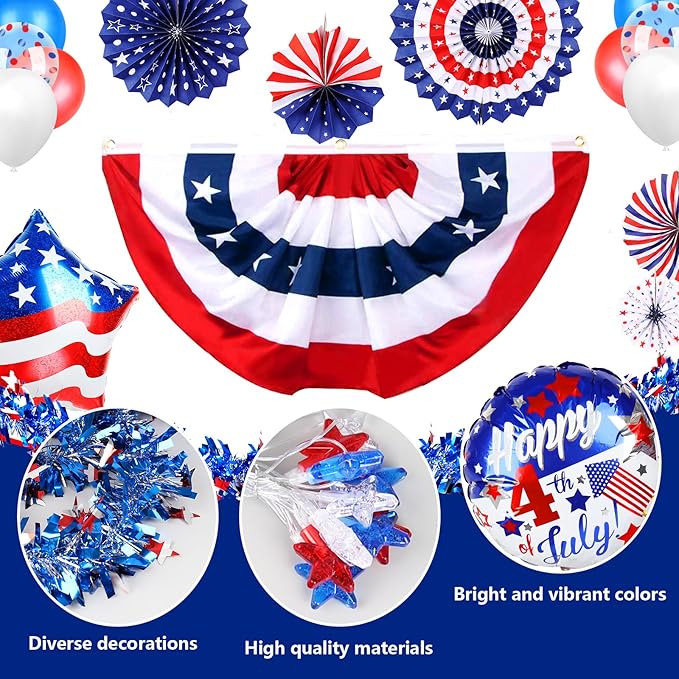 Tryly 46 PCS 4th of July Golf Cart Decorations, Patriotic Independence Day Decor with Luminous Pentagram Rope, Balloons, Flags, Windmill and Tassel, Used for Outdoor Party, Parade, Yard Decorations