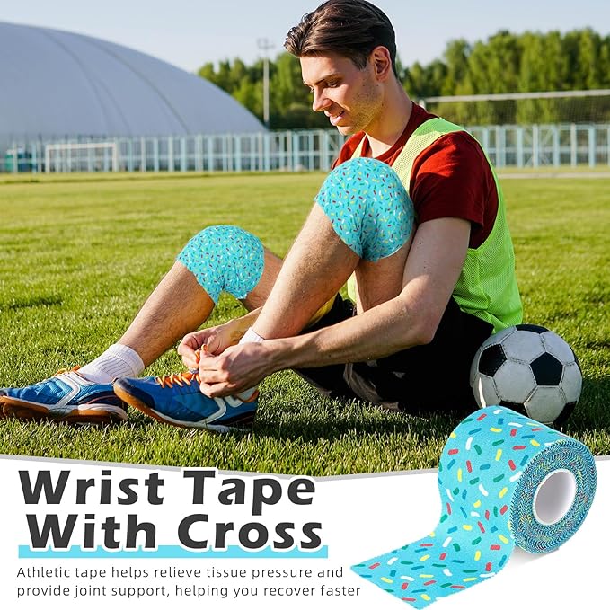 TrelaCo 1 Pcs Wrist Tape Baseball Cross Christian Athletic Tape 2in x 23ft Sports Wrap Cotton for Football Hockey Soccer Baseball Fingers Ankles Wrist Injury Wrap (Colorful Dots,Blue)
