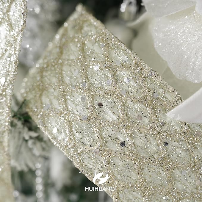 HUIHUANG Champagne Glitter Wired Ribbon - Image 5