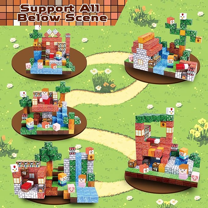 Magnetic Blocks-150PCS Grassland Magnetic Building Blocks Set, Kids Classroom - Image 3