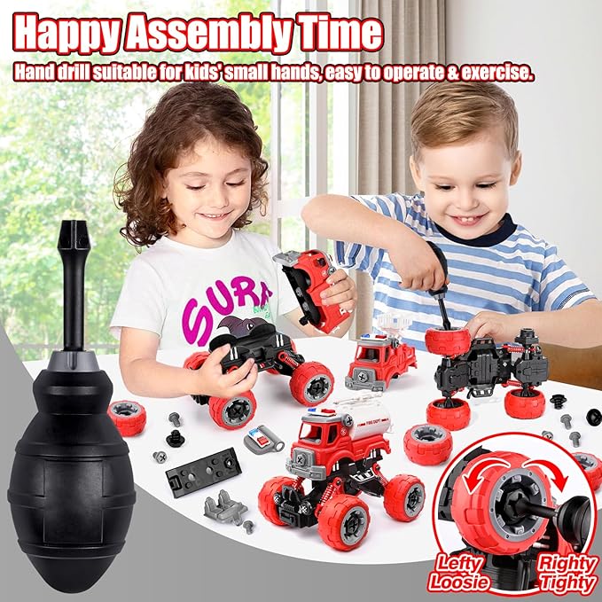 LUDILO 4PCS Fire Truck Toys for 3 4 5 Year Old Boy Birthday Gifts DIY Assembly - Image 3