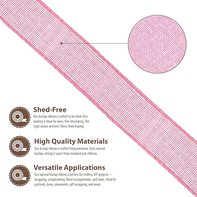 Mandala Crafts Pink Burlap Wired Ribbon 1.5 Inches Wide Jute Ribbons - Image 3