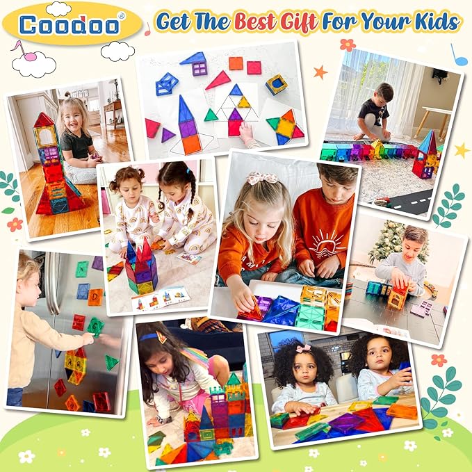 Coodoo 60 PCS Magnetic Building Tiles Kids Toys STEM Magnetic Blocks Sensory - Image 4