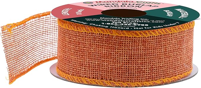 Mandala Crafts Orange Burlap Wired Ribbon 1.5 Inches Wide Jute Ribbons - Image 2