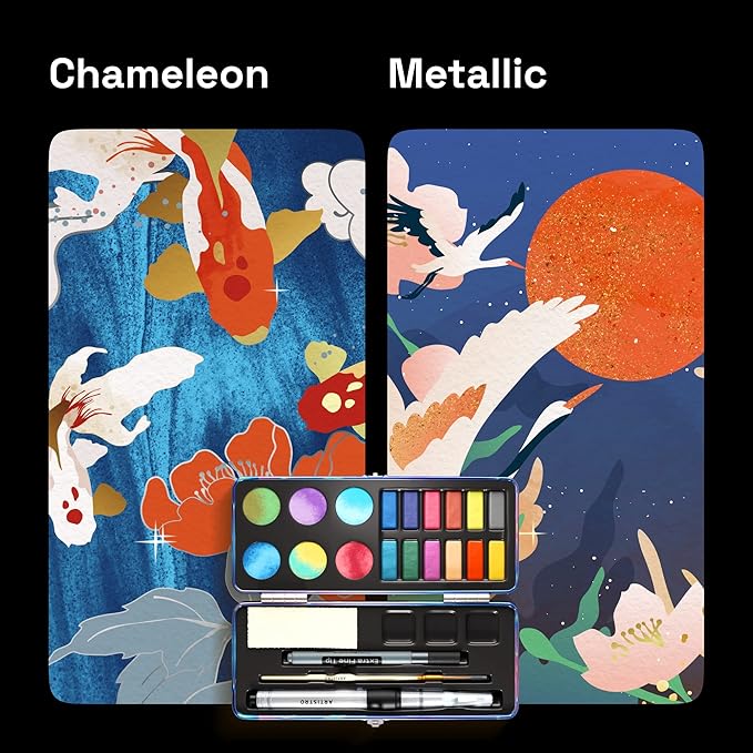 ARTISTRO Metallic Watercolor Paints Set of 18, Palette set Including 12 - Image 5