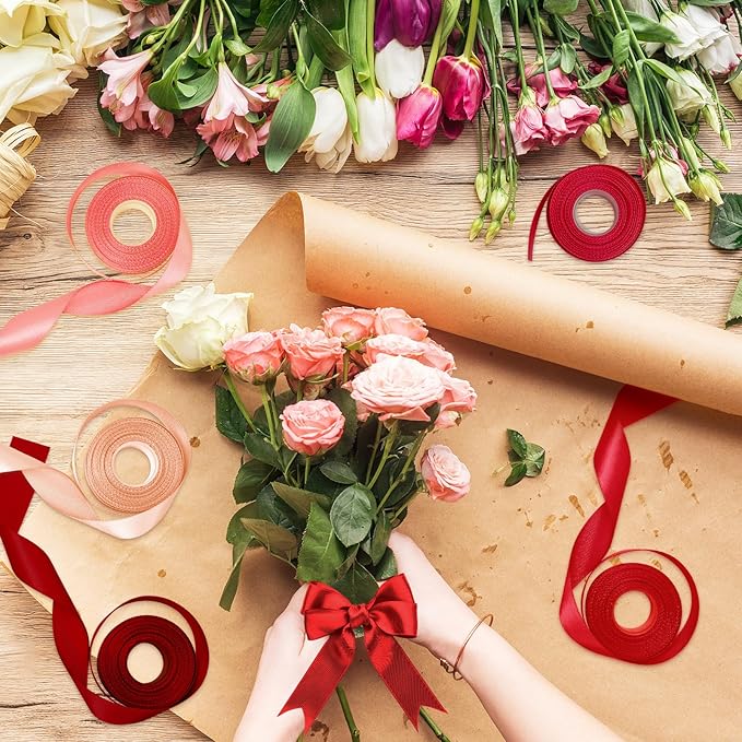 1-1/2 Inch Red Satin Ribbons for Crafts, 6 Rolls Single-Faced Red Assorted - Image 3