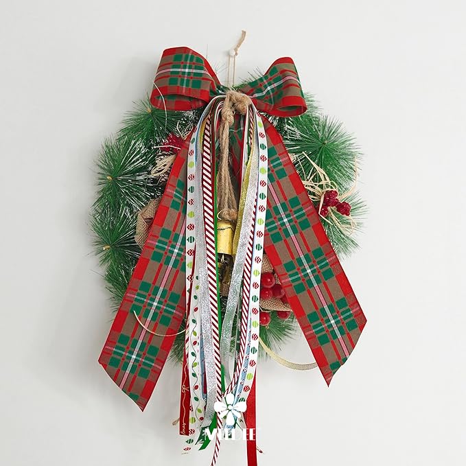 MEEDEE Christmas Ribbon 3/8 inch Thin Holiday Ribbon Set in Red, Xmas Wreath - Image 7