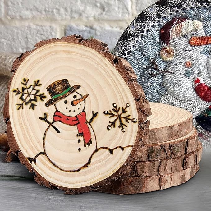 JEUIHAU 8 PCS 7-7.9 Inches Natural Unfinished Wood Slices, Round Wooden Tree - Image 6