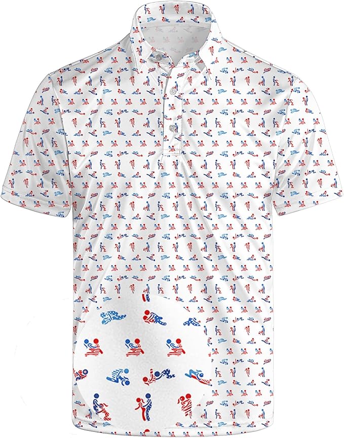 Golf Polo Shirts for Men Funny Print Short Sleeve Golf Shirts Performance Golf Polos