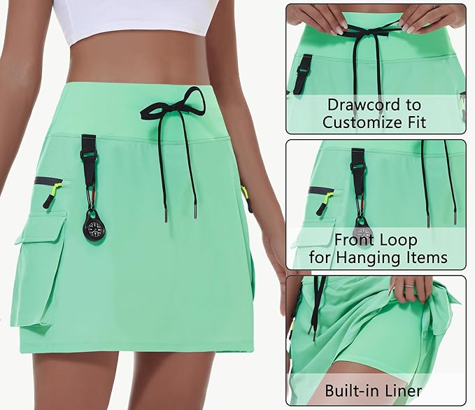 MIVEI Skorts for Woman - Hiking Cargo Skorts with Zipper Pockets, High Waisted Quick Dry Golf Workout, Dressy Casual