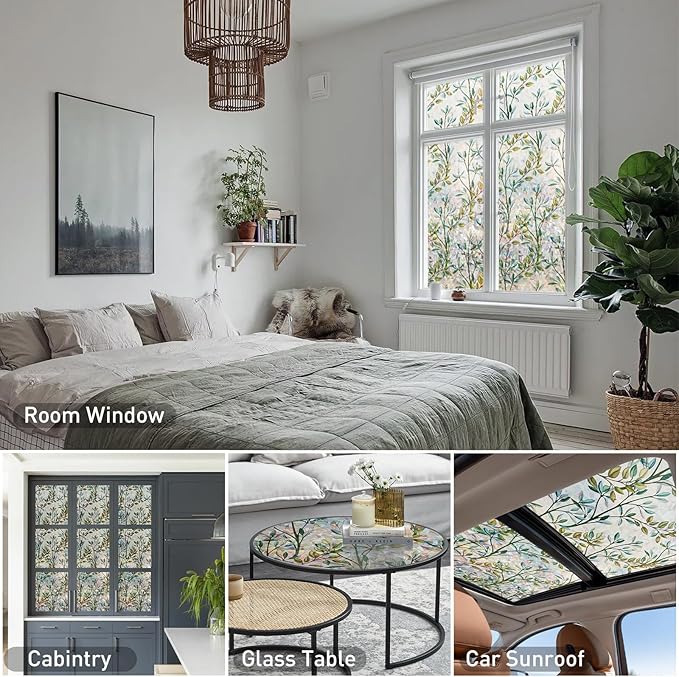 Donox Window Privacy Film, Leaf Rainbow Window Film Decorative Stained Glass - Image 6