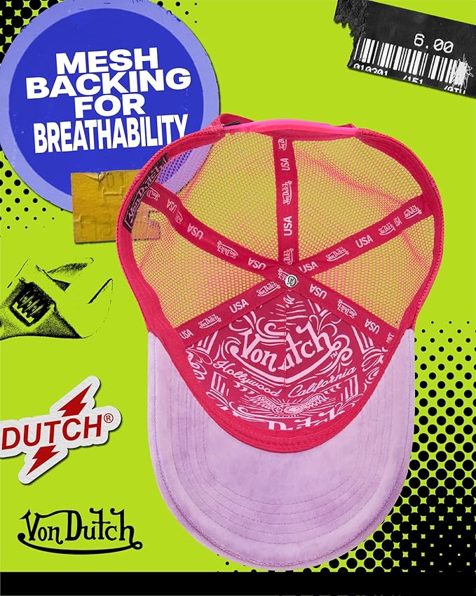 Von Dutch Unisex Trucker Hat - Velvet Curved Bill Mesh Back Retro Classic Adjustable Snapback Baseball Cap for Men and Women