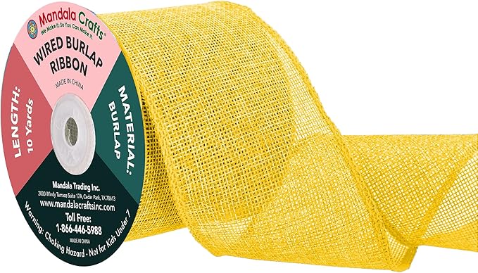 Mandala Crafts Yellow Burlap Wired Ribbon 3 Inches Wide Jute Ribbons by MandalaCrafts