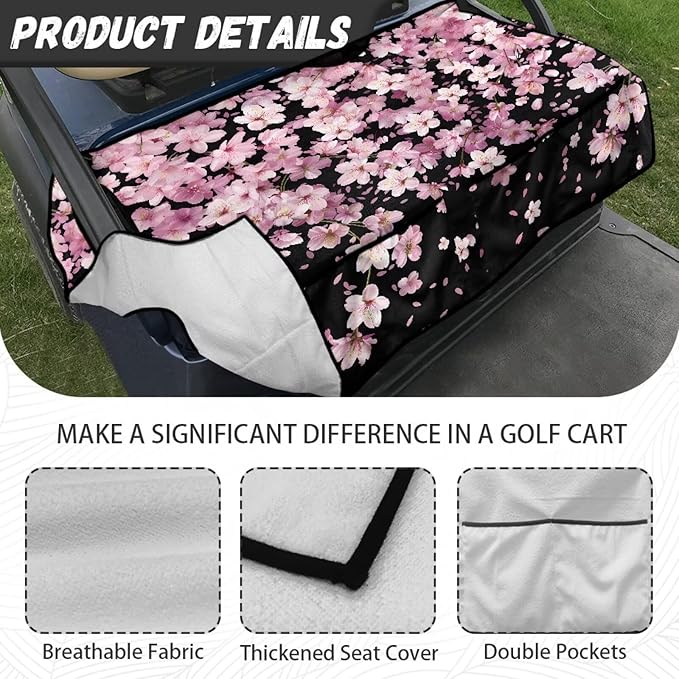 Golf Cart Seat Covers, Universal Golf Cart Seat Towel Blanket with 4 Front Pockets & Nonskid Bottom Fits for Club Car 2 Person Seats Golf Carts
