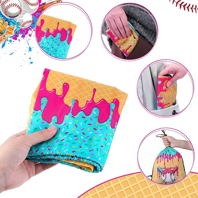 Woanger 24 Pcs Ice Cream Drip Baseball Drawstring Bags Bulk 11.81x9.84 Inch Sport Party Favor Backpacks Baseball Gift Bags Waterproof Lightweight String Cinch Backpacks for Travel Sport Camp Party