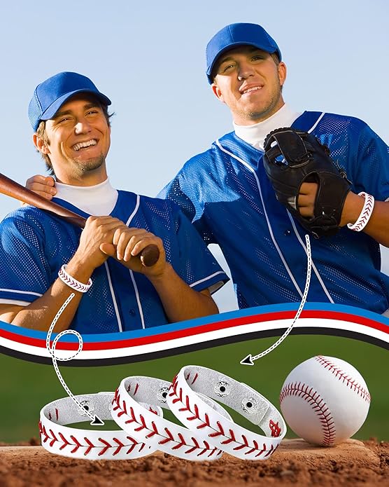 Retrowavy Genuine Leather Baseball Bracelet Baseball Party Favors Gifts Sport Wristbands Team Theme Birthday Gift for Teens
