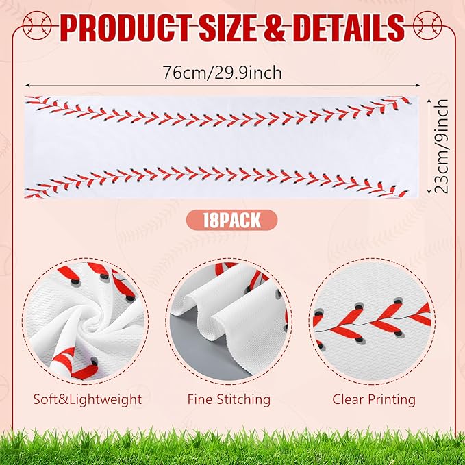 Chumia 18 Pcs 30 x 9 Inch Baseball Cooling Towel Accessories Baseball Soft Party Favors Ice Towel Breathable Chilly for Player Team Coach Team Gifts Goodie Bag Stuffers Sport Supplies