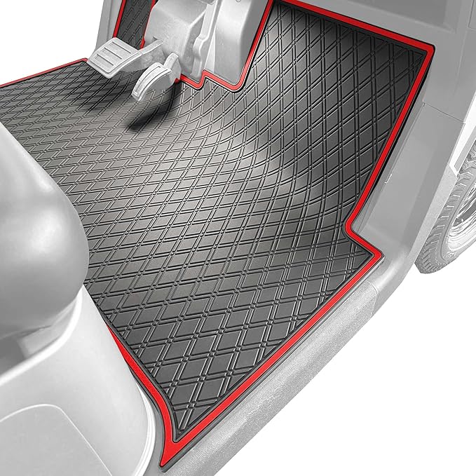 Xtreme MATS Floor Mat Liner for Golf Carts - Fits E-Z-GO RXV (2024+) / Valor (2024+) and Elite - Custom Fit Durable Rubber Golf Car Floor Mat - Red Trim