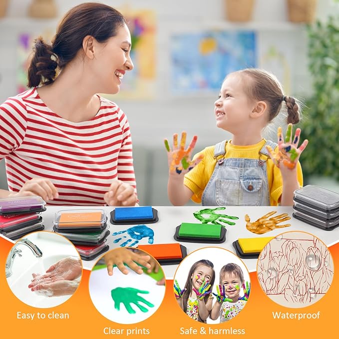 Large Finger Ink Pads for Kids Washable Craft Ink Stamp Pads, 16 Color DIY for - Image 5