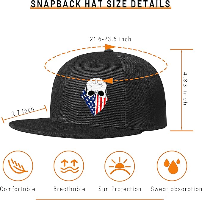 Skull Finger Flat Bill Hats for Men Black Mens Snapback Hat Baseball Cap Fitted Hat Rock N Roll Skeleton Hand Snap Backpack