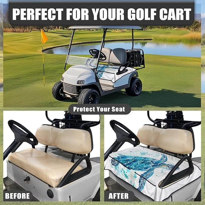 Golf Cart Seat Covers, Universal Golf Cart Seat Towel Blanket with 4 Front Pockets & Nonskid Bottom Fits for Club Car 2 Person Seats Golf Carts