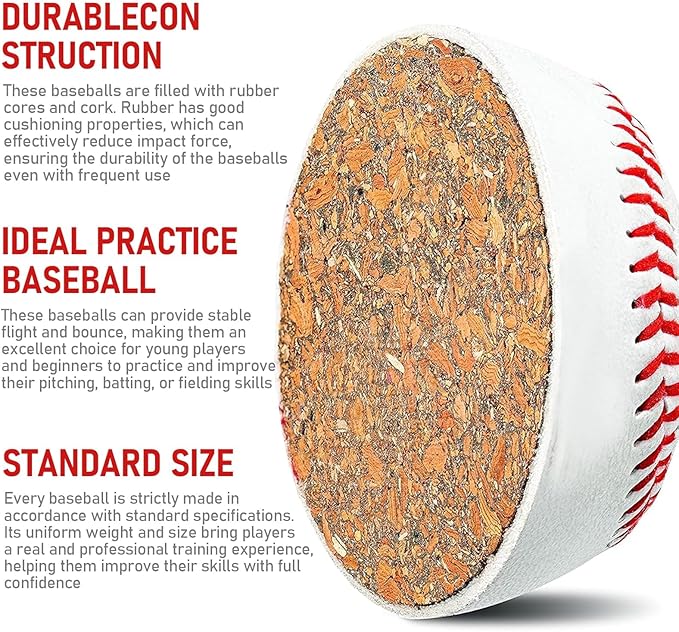 Baseballs, Practice Baseballs, Baseball for Youth Teenager/Adults Players Training Ball, Safe Throwing for Indoor/Outdoor, Batting Practice