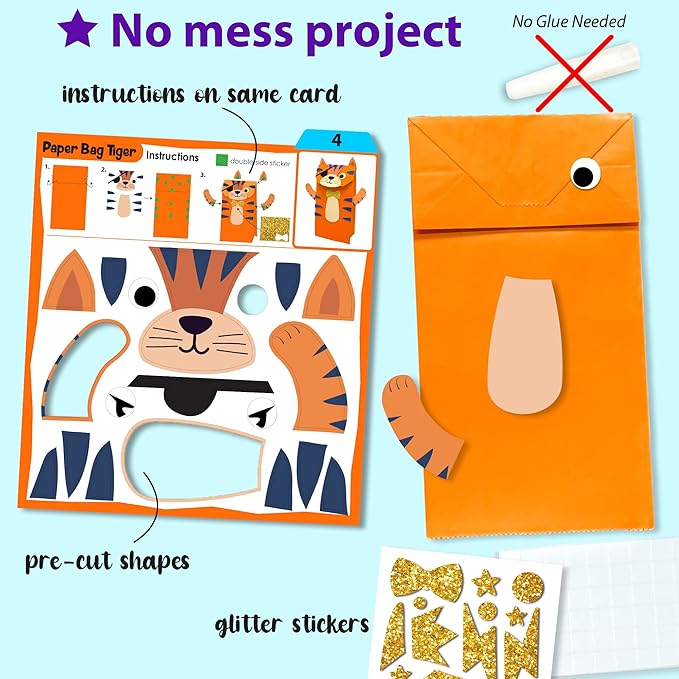 KRAFUN My First Safari Animal Paper Craft Kit, 16 DIY Arts and Crafts Zoo Animal - Image 4