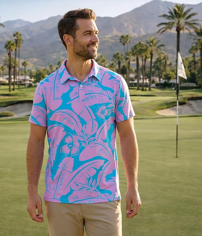 Tipsy Elves Men's Performance Golf Shirt - 4-Way Stretch, Quick Dry, Athletic Cut - Golf Polo
