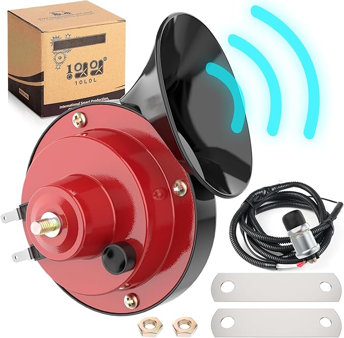 10L0L 12 Volt Golf Cart Horn Kit for Yamaha EZGO Club Car or UTV Boat, Floor Mount Button Switch, Universal Loud Horn Volume Up to 118db