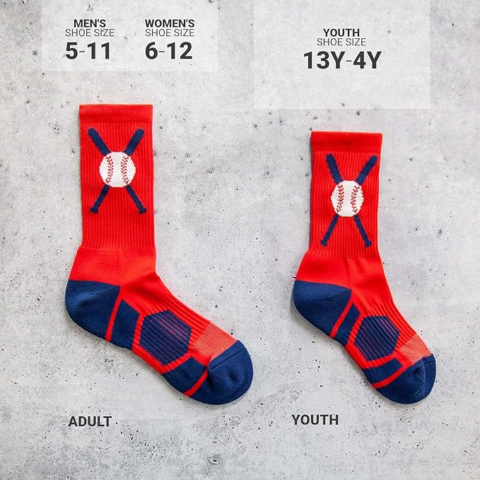 ChalkTalkSPORTS Baseball Socks - Performance Socks for Baseball Players - Crossed Bats - Youth and Adult Sizes