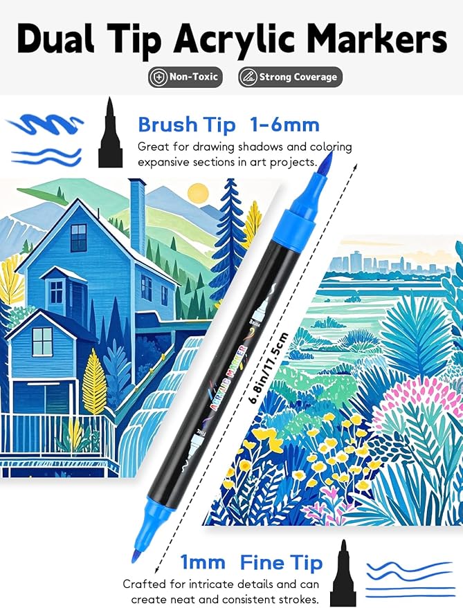 60 Colors Acrylic Paint Markers, Dual Tip Acrylic Paint Pens - Image 2