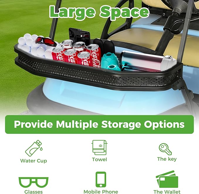 10L0L Golf Cart Front Cargo Basket for EZGO TXT/RXV、Club Car DS/Precedent、Yamaha G22/G29 - Heavy-Duty Steel Mesh Storage Rack, Gas/Electric Compatible