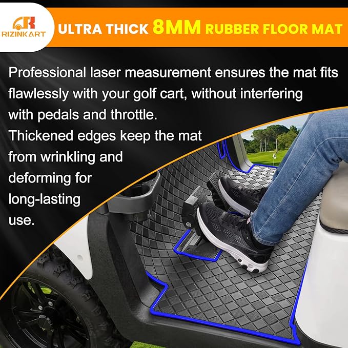 8mm Heavy Duty Rubber Golf Cart Floor Mat,Upgraded Full Coverage Liner Mat for Club Car Precedent 2004-2025,Onward&Tempo 2017-2025,Villager & V4L 2019-2025,Non-Slip Textured,Blue Trim