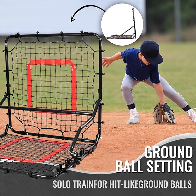 Storgem Baseball Softball Rebounder Net, Pitch Back Rebound Net,Soccer Rebound Net, Fielding Rebounder,Double Sided Adjustable Multi-Sports Pitching Rebound Net for Throwing Practice